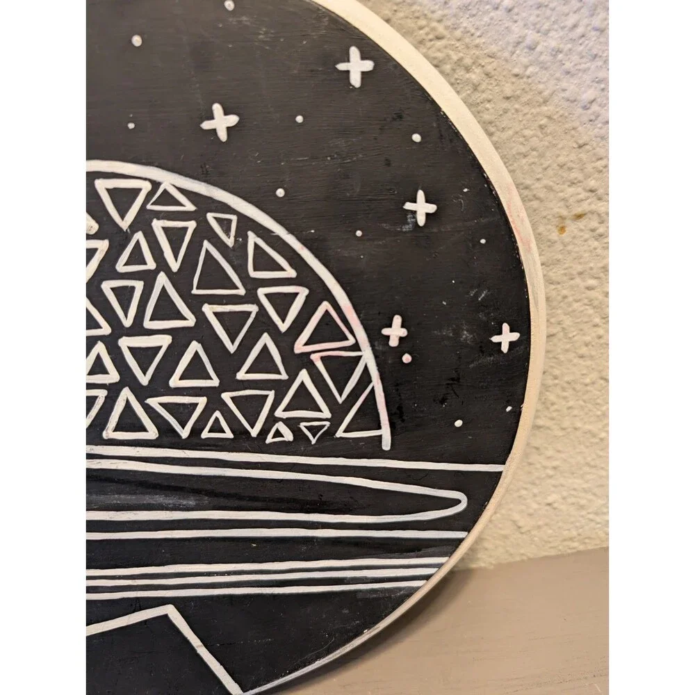 Epcot-Inspired Hand-Painted Wood Wall Art | Spaceship Earth Monorail Disney